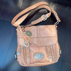 Fossil Pink Leather Crossbody Bag with Keychains included